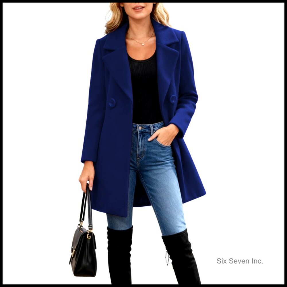 Wool Blend Long Sleeve Slim Fit Pea Coat Overcoat